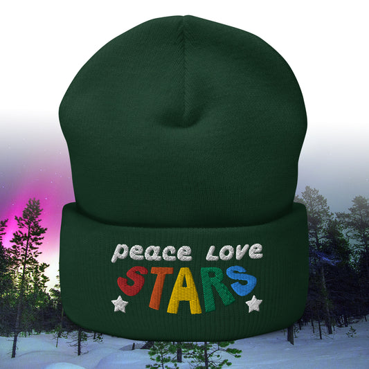 Peace Love Stars Cuffed Beanie